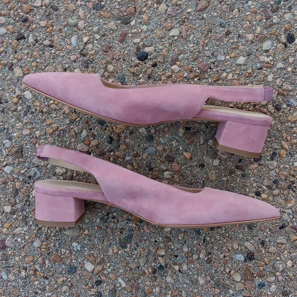 Everlane sling back small block heel pink suede leather shoes womens sz 8 - Picture 5 of 8